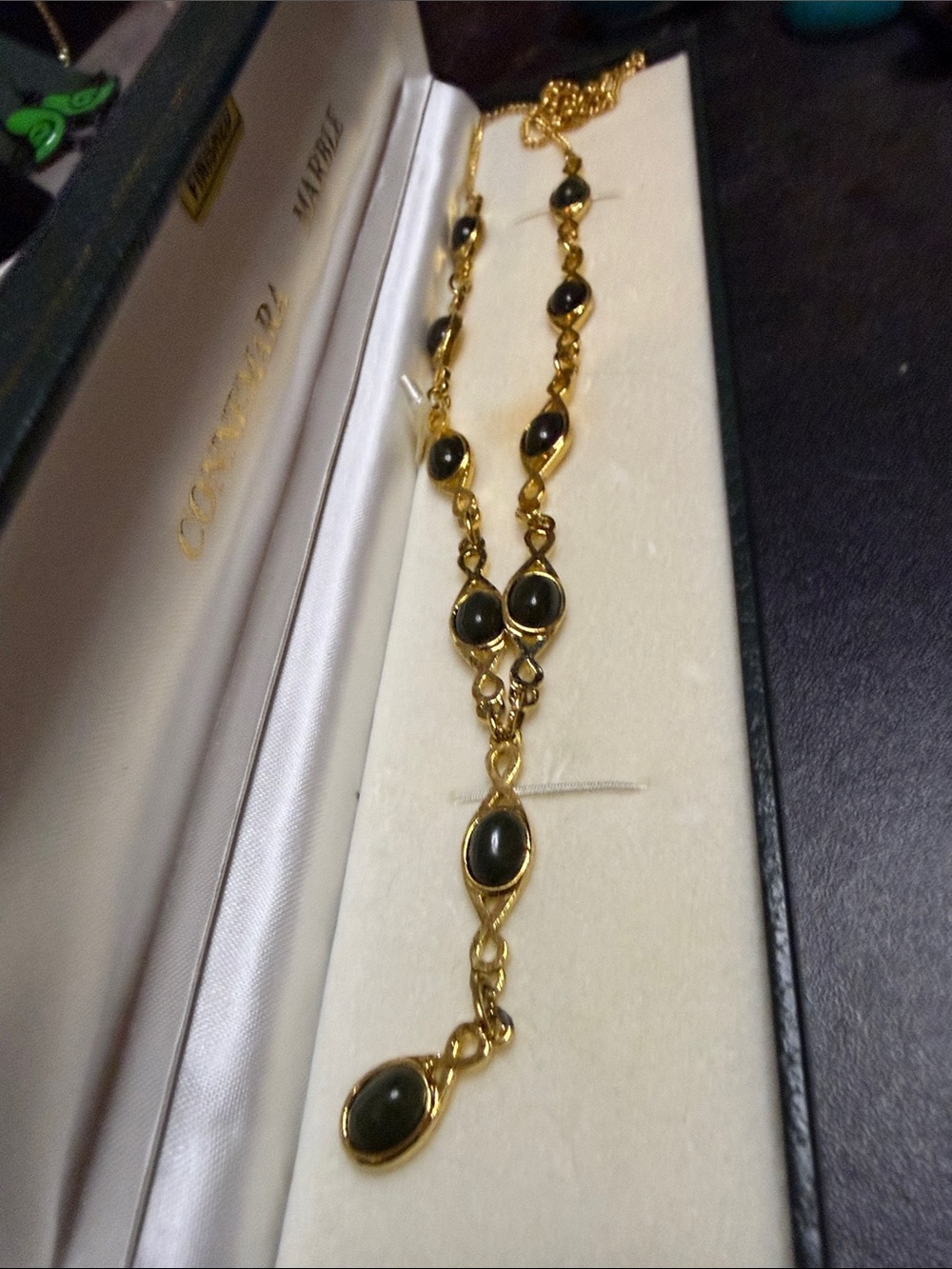 Gold Plated Green Connemara Marble Necklace Vintage by Walsh and Sons Eire
